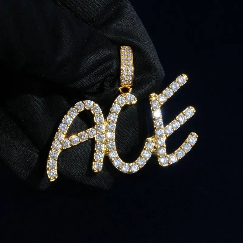 Custom Brush Font Micro Tennis Letters Pendant sold by Ghetluxe