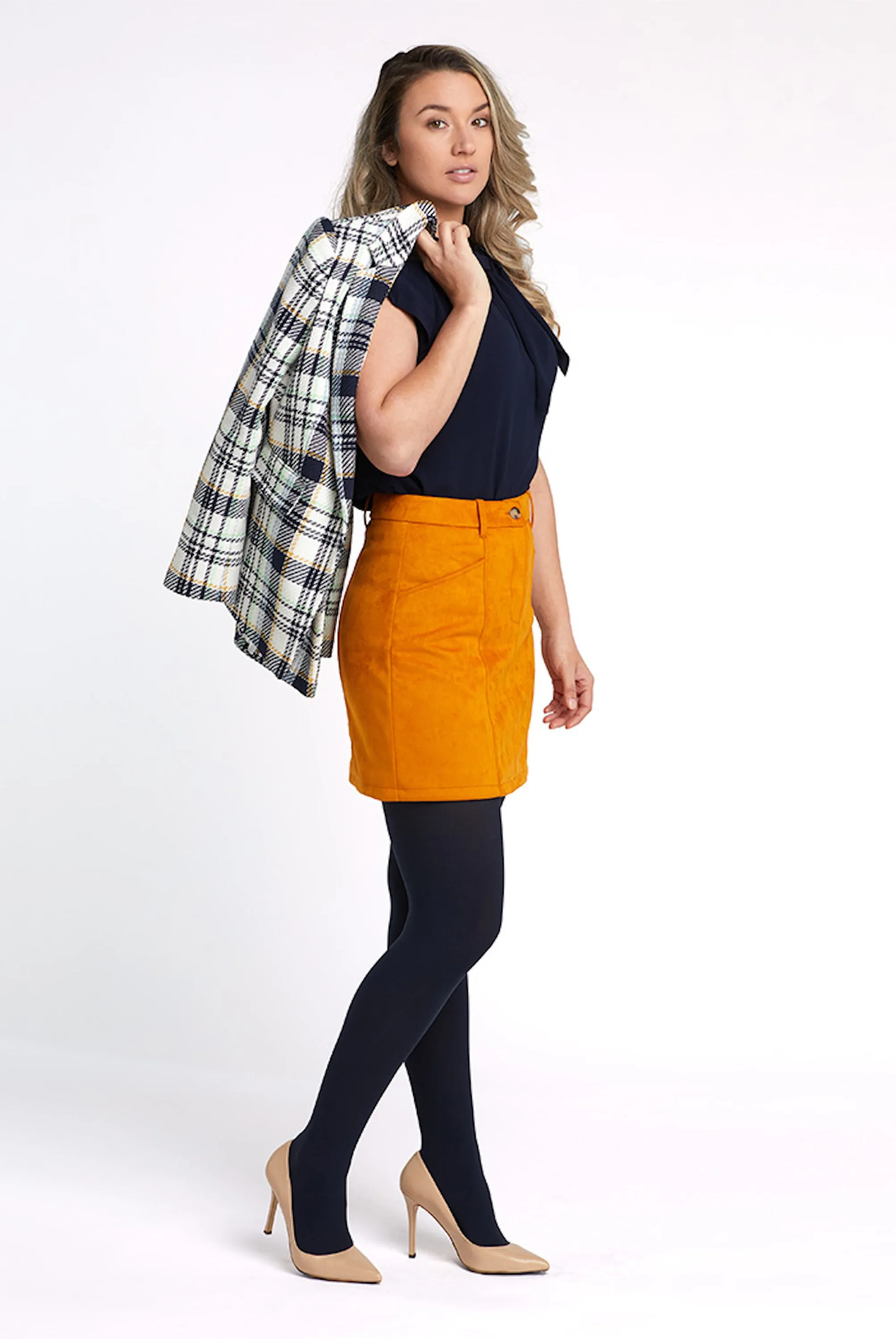 Navy Opaque Tights With Luxe Comfort Waistband sold by Hipstik Legwear product image thumbnail 2