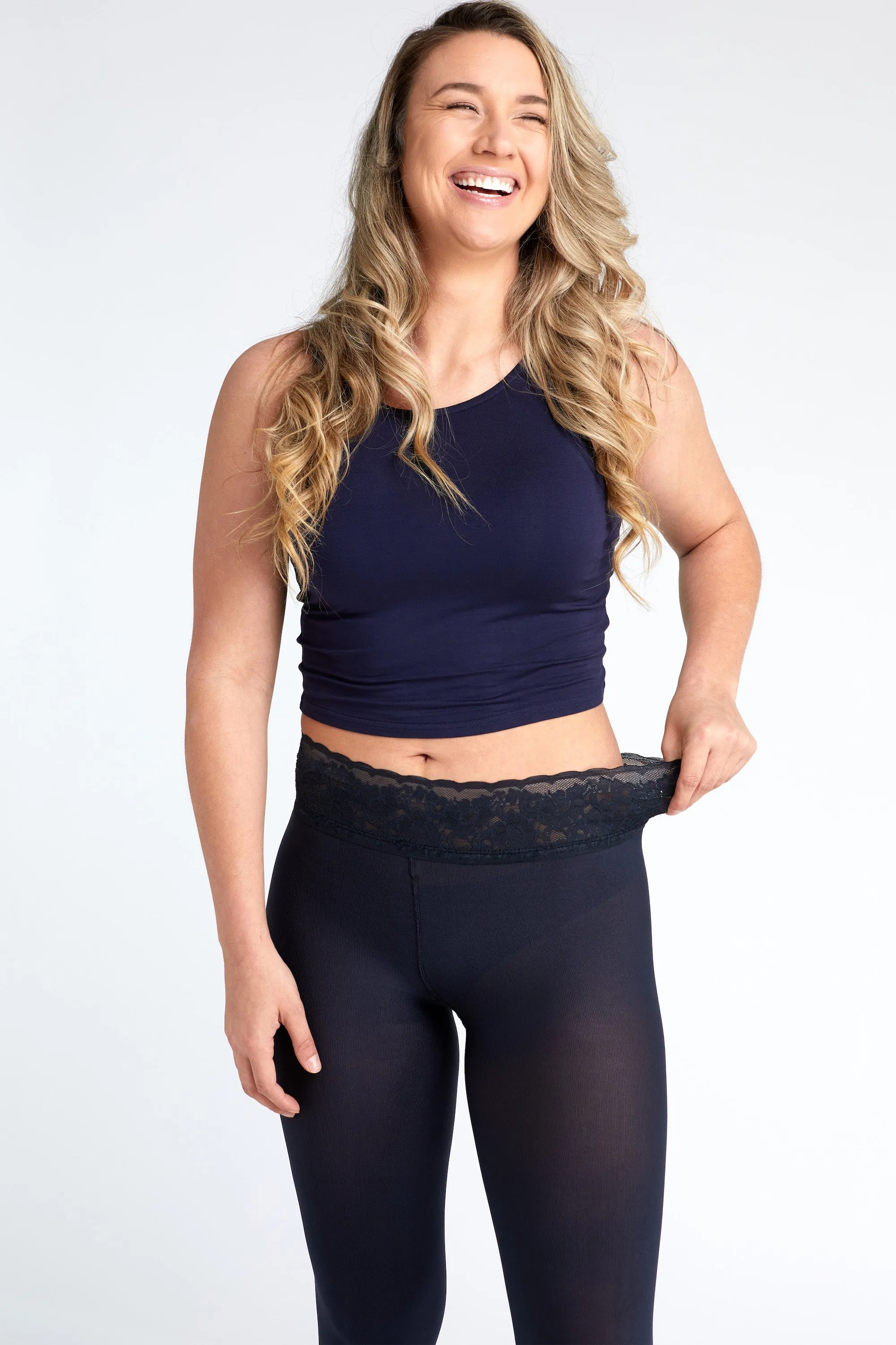 Navy Opaque Tights With Luxe Comfort Waistband sold by Hipstik Legwear product image thumbnail 3