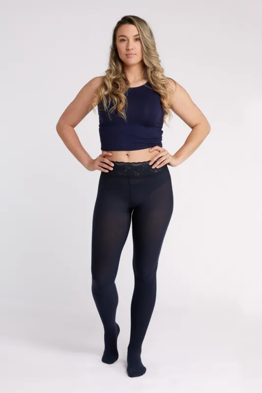 Navy Opaque Tights With Luxe Comfort Waistband sold by Hipstik Legwear