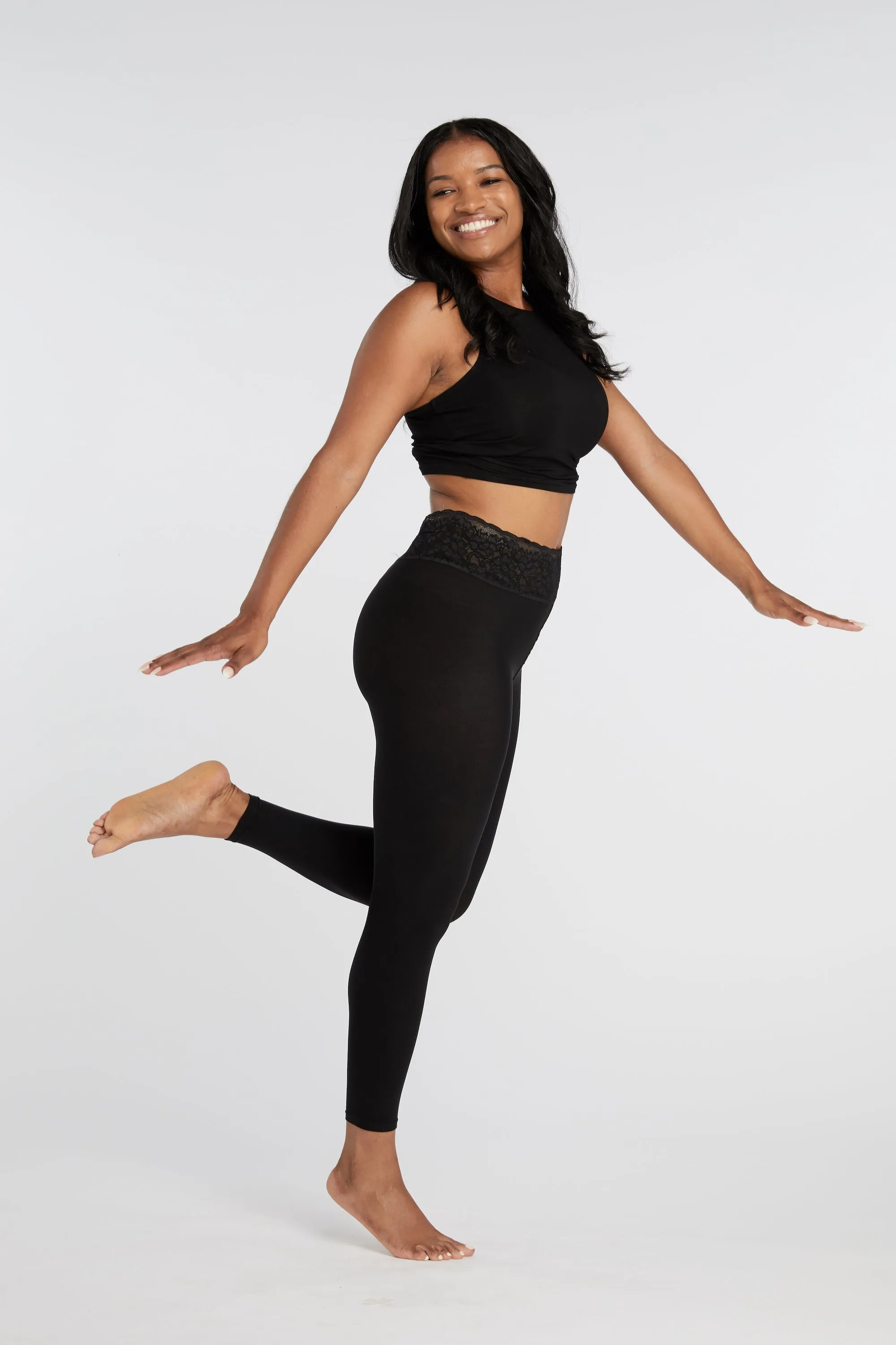 Black Opaque Footless Tights With Luxe Comfort Waistband sold by Hipstik Legwear