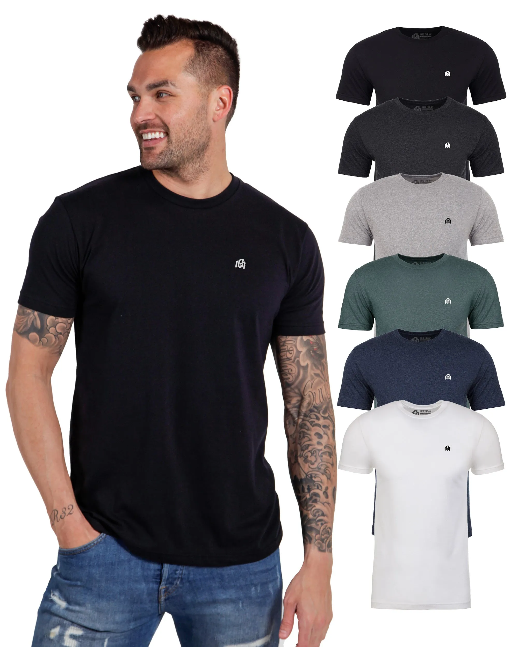 Basic Tee 6-Pack (Black/Charcoal/Grey/Indigo/Navy/White) sold by INTO THE AM