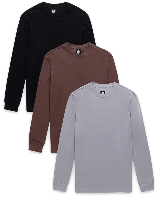 Custom 3 Pack Long Sleeve Waffle Knit Crew sold by INTO THE AM