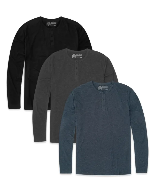 Custom 3 Pack Long Sleeve Henley - Non-Branded sold by INTO THE AM
