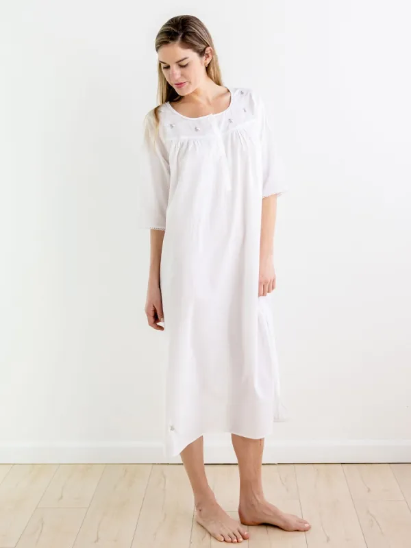 Bee White Cotton Nightgown, Embroidered made by Jacaranda Living