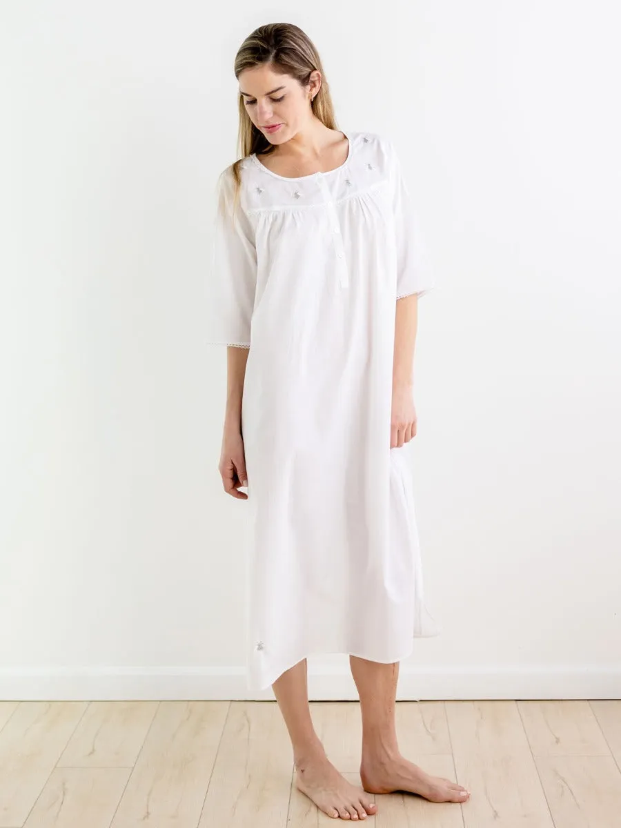 Bee White Cotton Nightgown, Embroidered sold by Jacaranda Living