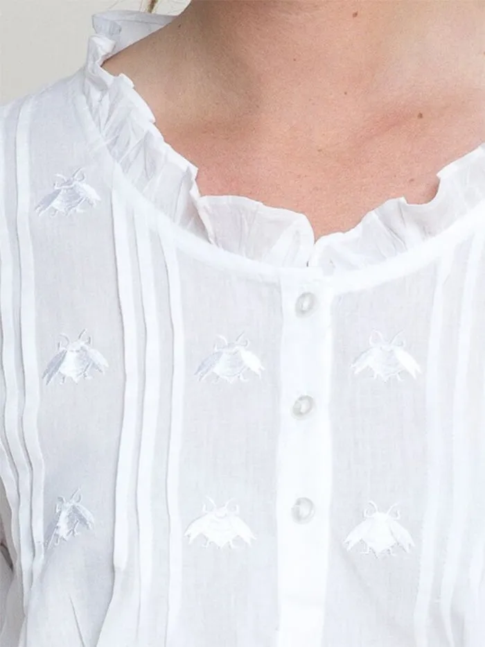 Caroline White Cotton Pajamas, Embroidered sold by Jacaranda Living product image thumbnail 4