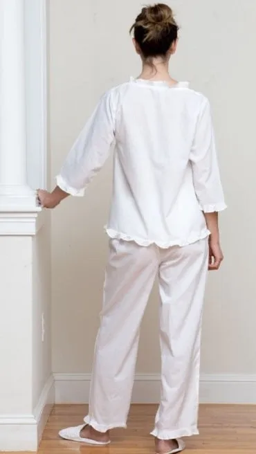 Caroline White Cotton Pajamas, Embroidered sold by Jacaranda Living product image thumbnail 5