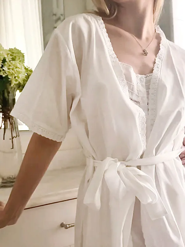 Bathrobe - White Cotton, Short Sleeve sold by Jacaranda Living