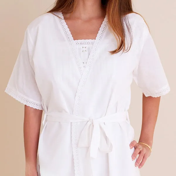 Bathrobe - White Cotton, Short Sleeve sold by Jacaranda Living product image thumbnail 3