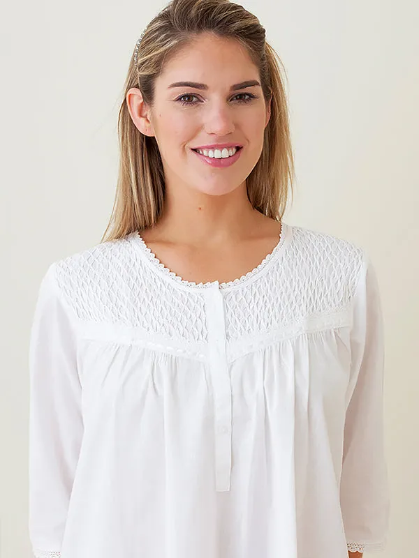 Liz White Cotton Nightgown, Smocking & Lace sold by Jacaranda Living product image thumbnail 2