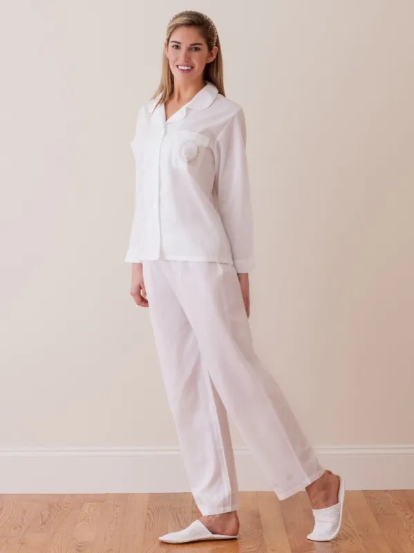 Lorraine White Cotton Pajamas, Embroidered sold by Jacaranda Living