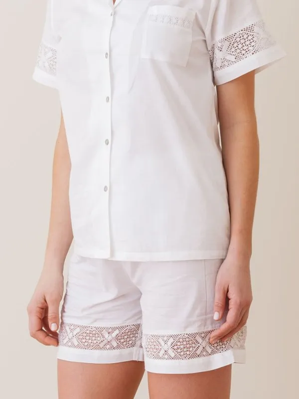 Pru White Cotton 2-Piece Shorts Set, French Lace sold by Jacaranda Living product image thumbnail 2