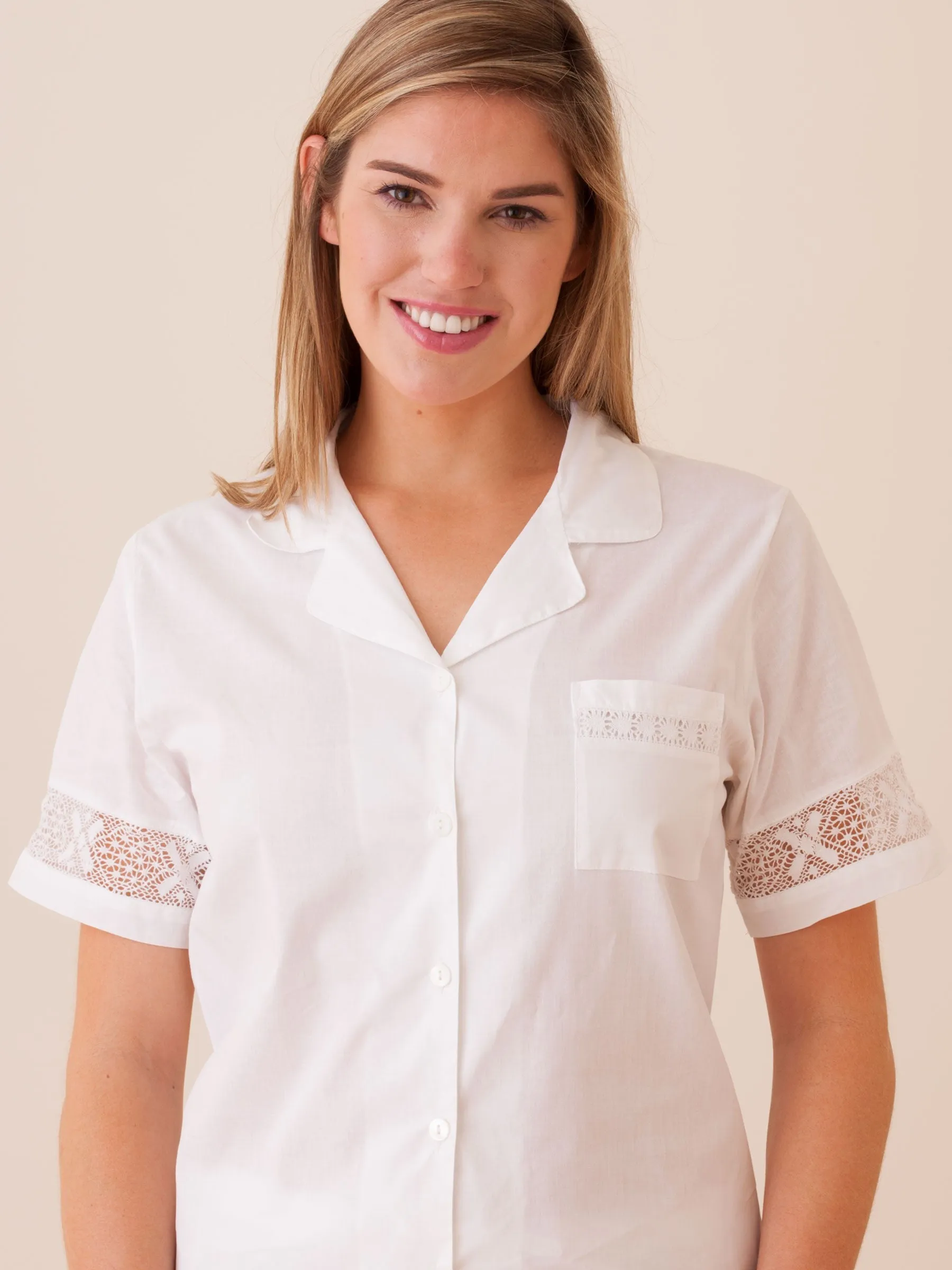 Pru White Cotton 2-Piece Shorts Set, French Lace sold by Jacaranda Living product image thumbnail 3