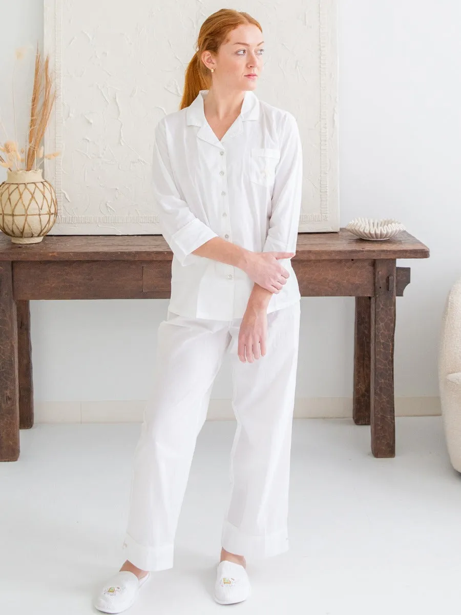 Laurie White Cotton Pajamas, Embroidered sold by Jacaranda Living product image thumbnail 3