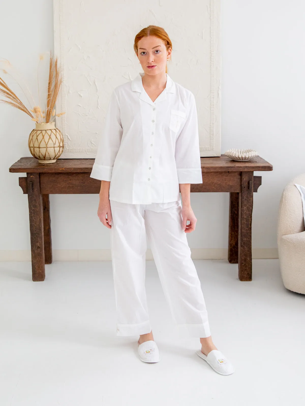 Laurie White Cotton Pajamas, Embroidered sold by Jacaranda Living product image thumbnail 2