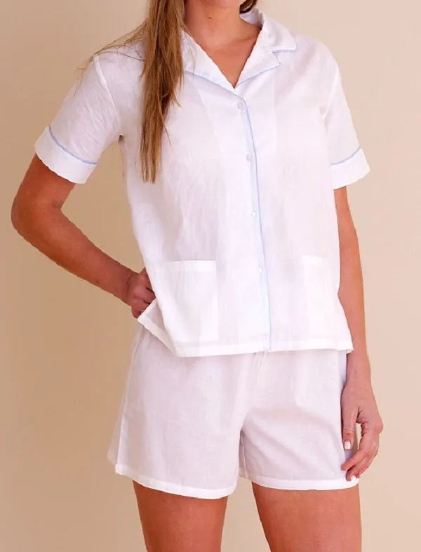 Iris Cotton PJ Set, Light Blue Piping sold by Jacaranda Living product image thumbnail 2