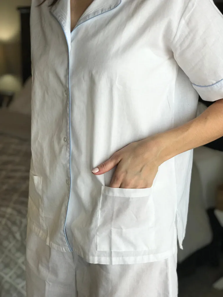 Iris Cotton PJ Set, Light Blue Piping sold by Jacaranda Living product image thumbnail 4
