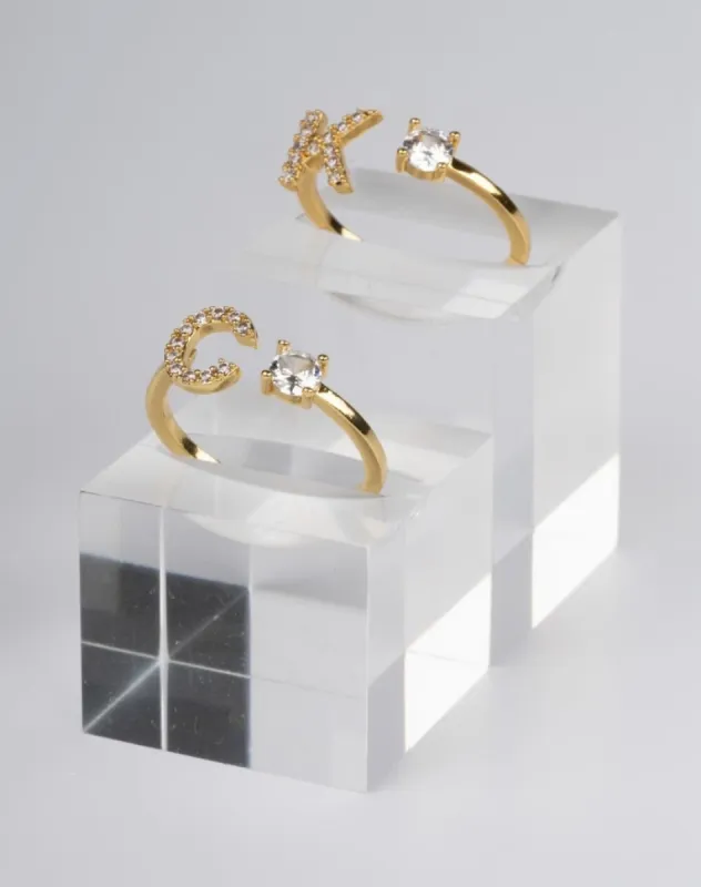 Crystal Initial 316L Stainless Steel Ring sold by KC Chic Designs