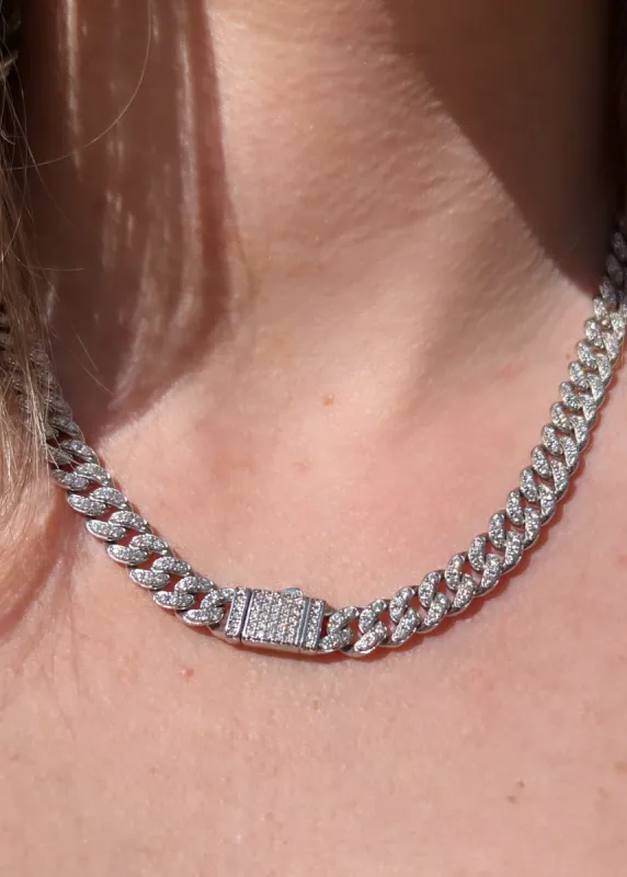 Frosted Cuban Link .925 Sterling Silver Full Moissanite Necklace sold by KC Chic Designs