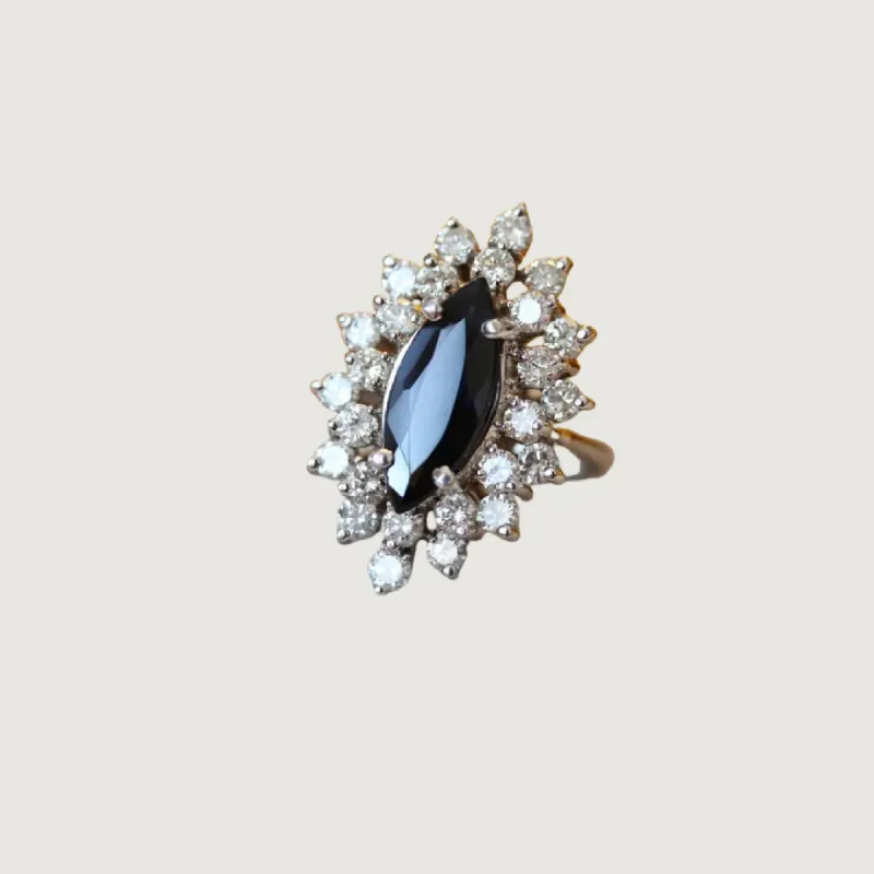 Elizabeth .925 Sterling Silver Marquise Cut Onyx Moissanite Ring sold by KC Chic Designs
