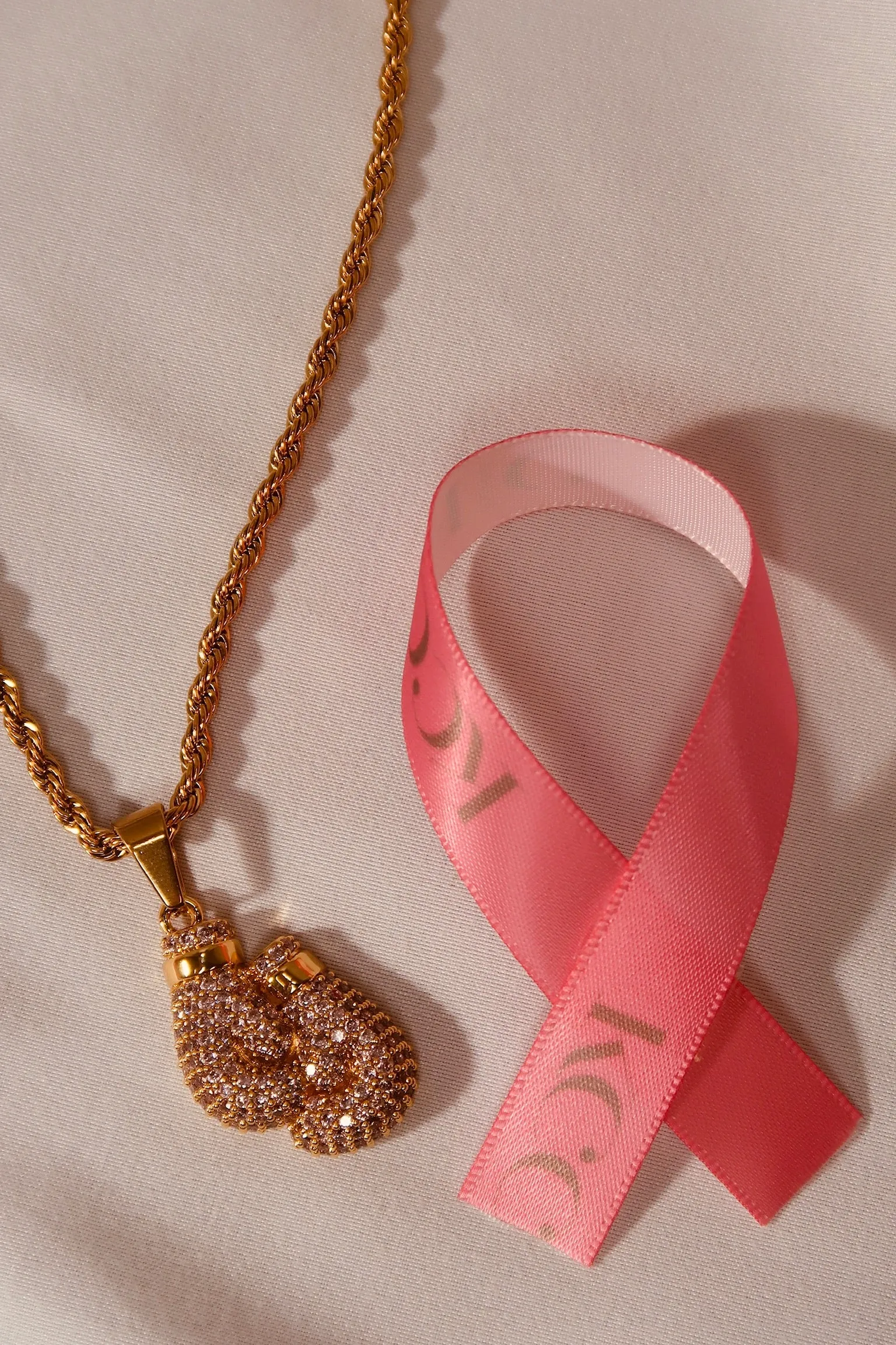 Unbroken Spirit Pink Crystal Boxing Gloves 316L Stainless Steel Necklace sold by KC Chic Designs product image thumbnail 2