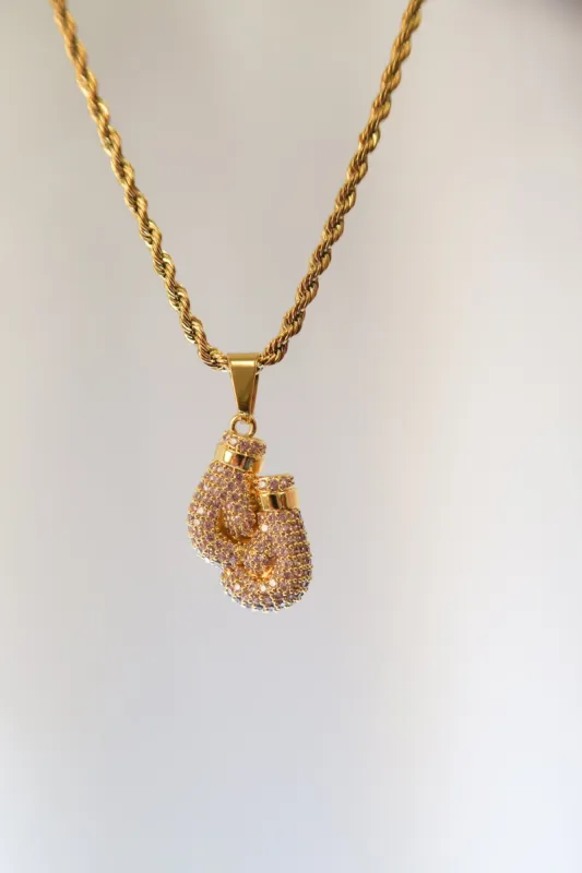 Unbroken Spirit Pink Crystal Boxing Gloves 316L Stainless Steel Necklace sold by KC Chic Designs