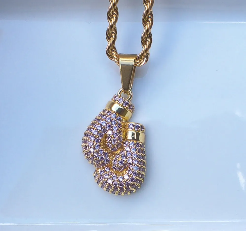 Unbroken Spirit Pink Crystal Boxing Gloves 316L Stainless Steel Necklace sold by KC Chic Designs product image thumbnail 3