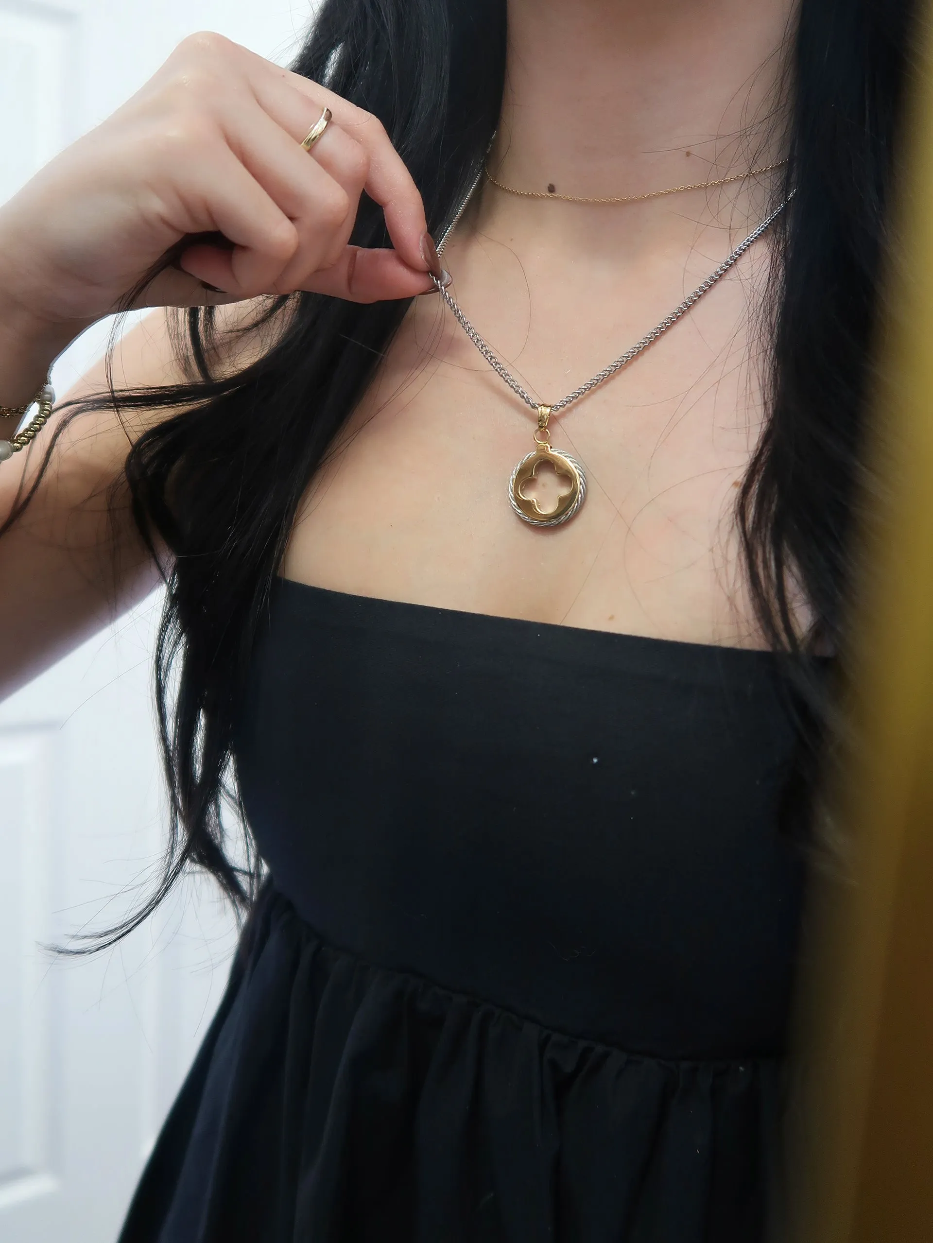 Clover Me Darling 316L Stainless Steel Two Tone Necklace sold by KC Chic Designs product image thumbnail 3