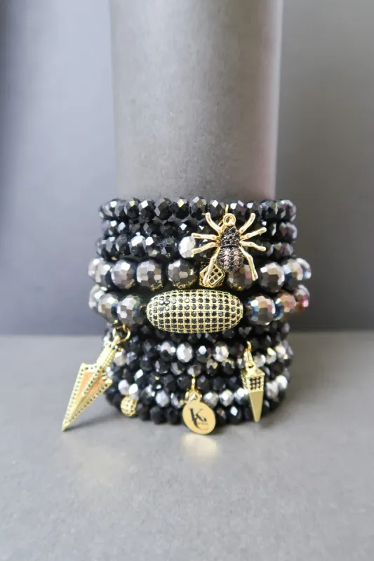 Midnight Muse 11 Piece Swarovski Onyx Bracelet Stack sold by KC Chic Designs