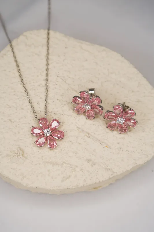 Daisy Pink Crystal .925 Sterling Silver Necklace or Studs or RIng sold by KC Chic Designs
