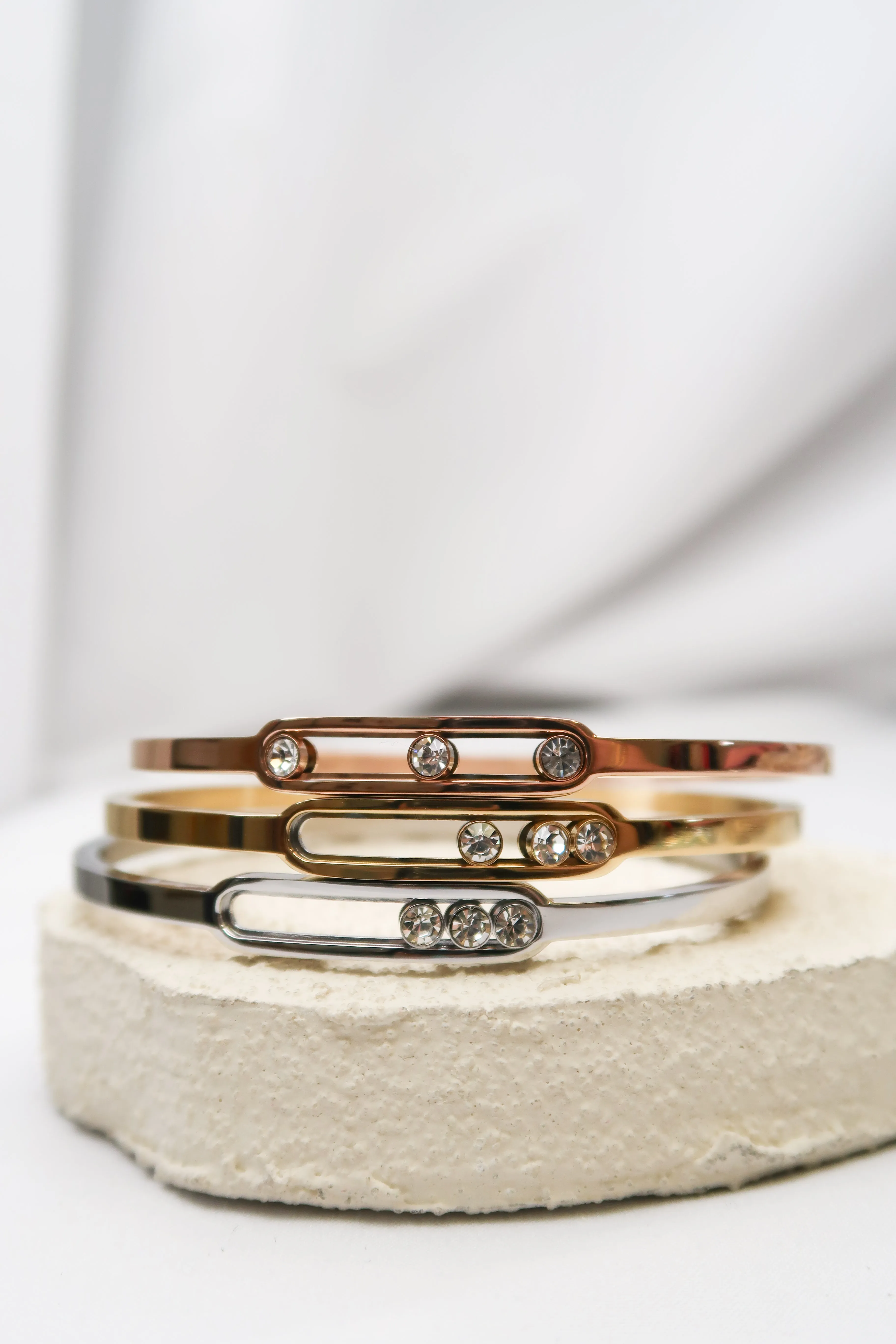 Lux Crystal Bangle Tri-Color 316L Stainless Steel Trio sold by KC Chic Designs