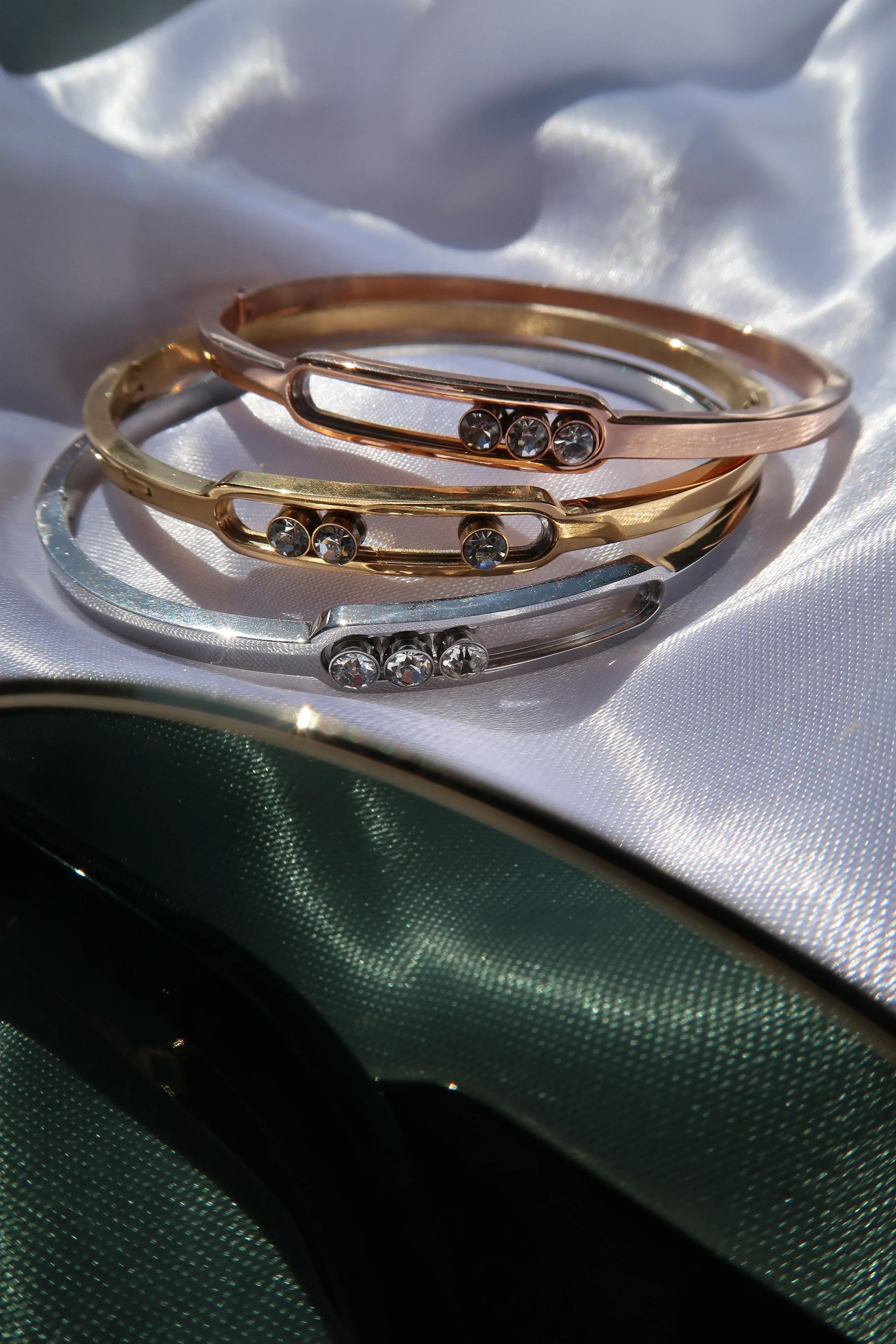 Lux Crystal Bangle Tri-Color 316L Stainless Steel Trio sold by KC Chic Designs product image thumbnail 3