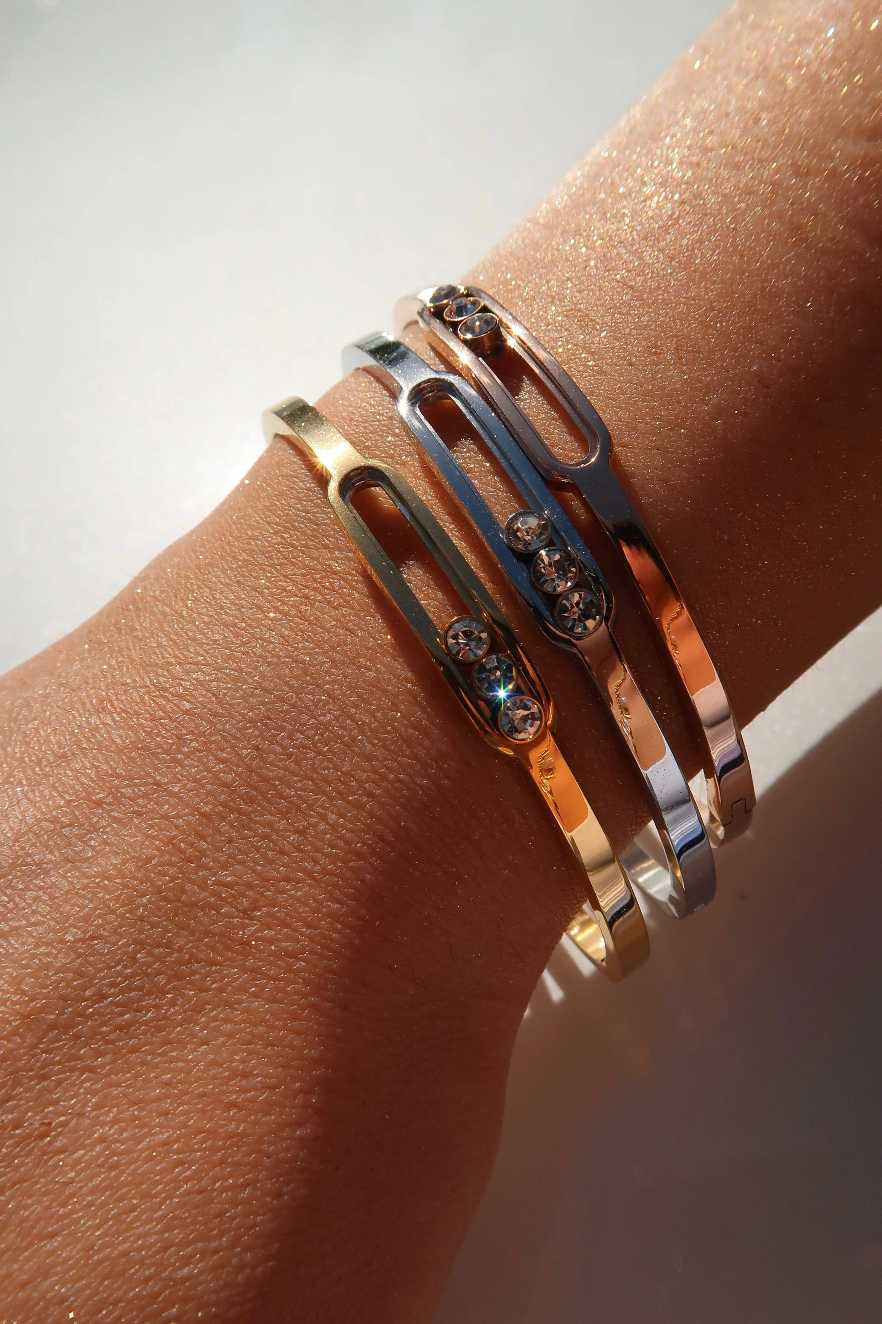 Lux Crystal Bangle Tri-Color 316L Stainless Steel Trio sold by KC Chic Designs product image thumbnail 2