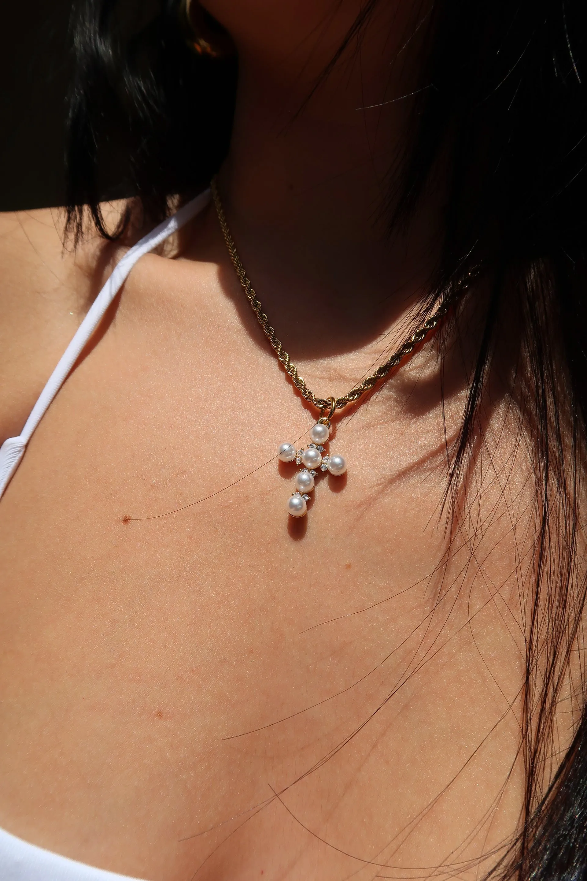 Pearl Cross Necklace 316L Stainless Steel Rope Necklace sold by KC Chic Designs product image thumbnail 3