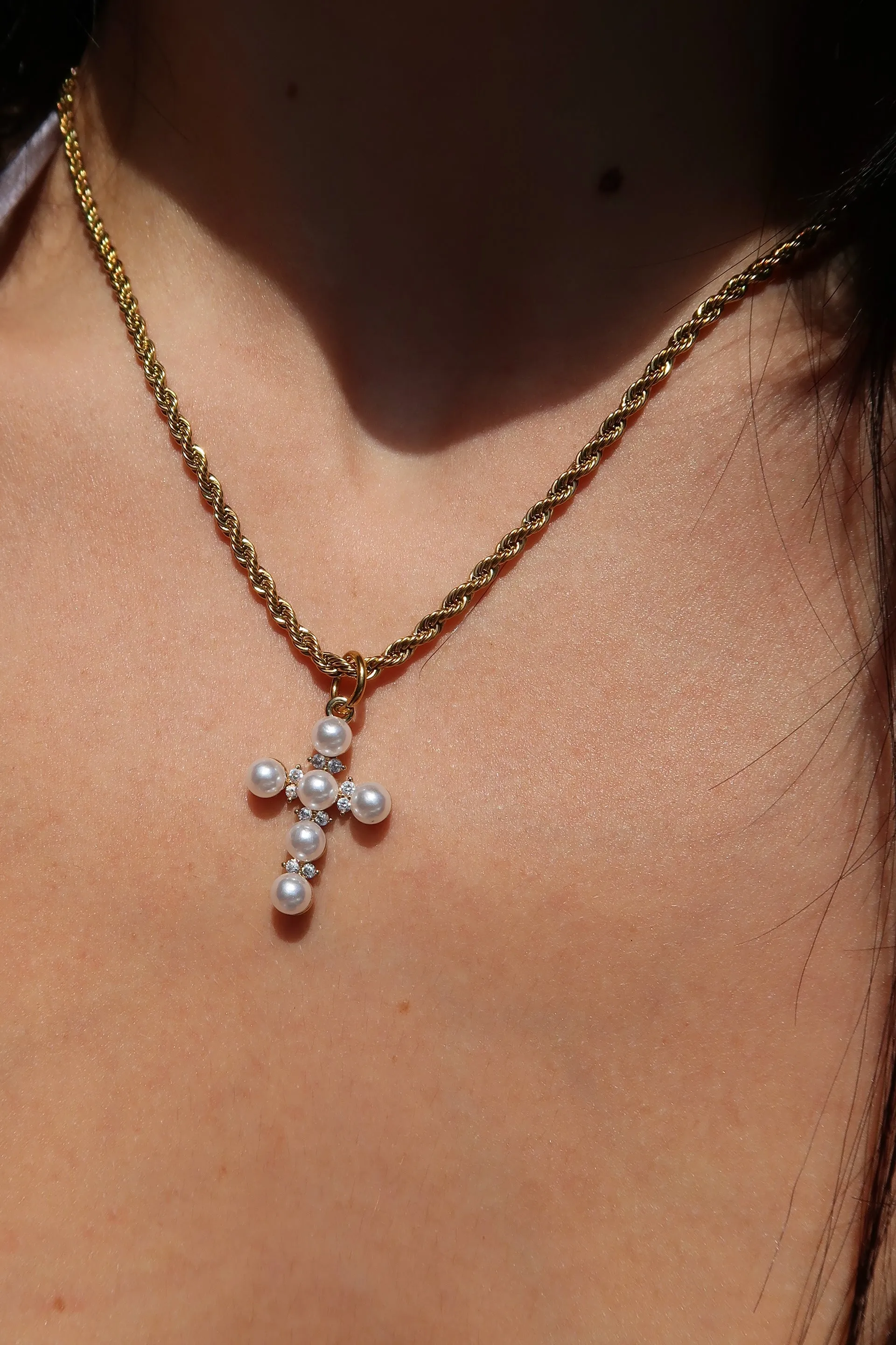 Pearl Cross Necklace 316L Stainless Steel Rope Necklace sold by KC Chic Designs product image thumbnail 2