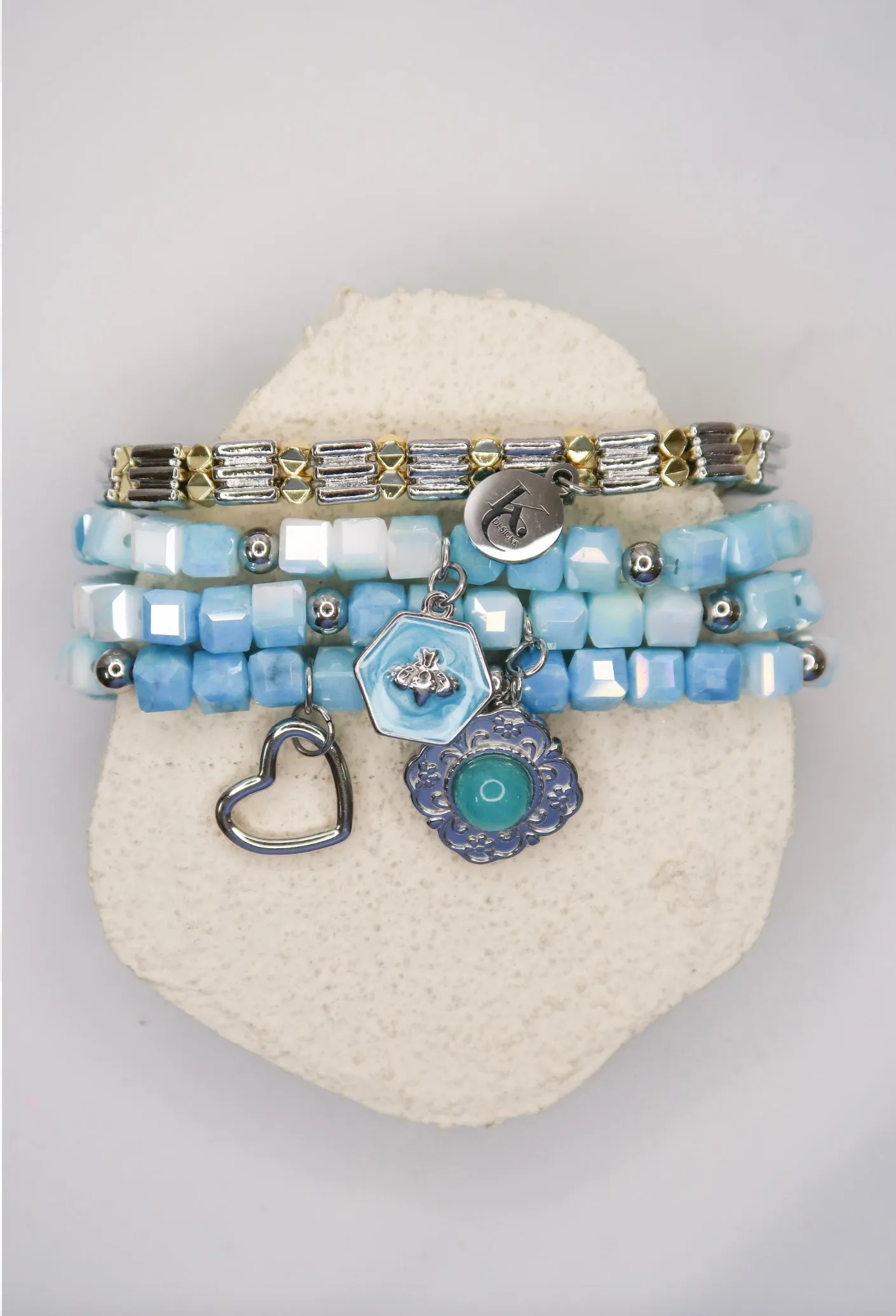 Cloud Chaser Natural Stone .316L Stainless Steel Bracelet Stack sold by KC Chic Designs