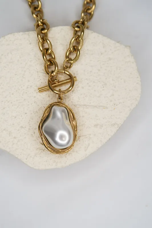 Croix Du Soleil 316L Stainless Steel Pearl Necklace sold by KC Chic Designs