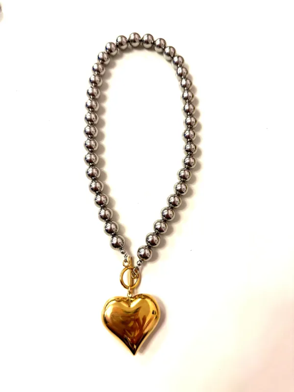 Luna Two-Toned 316L Stainless Steel Heart Necklace sold by KC Chic Designs