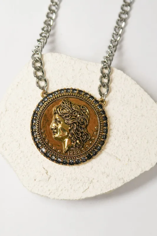 Year of Chic Medallion Onyx Crystal Two Tone 316L Stainelss Steel Necklace sold by KC Chic Designs