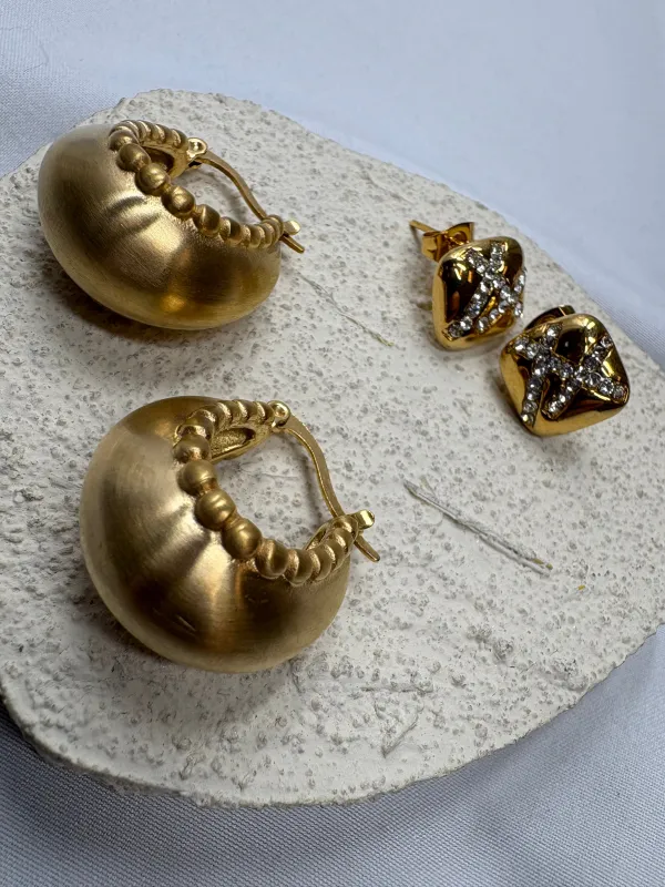 Gold Crystal Stud and Gold hoop duo sold by KC Chic Designs