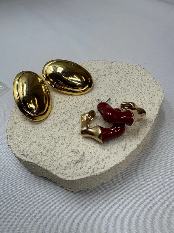 Gold Oval And Red Hoop Duo made by KC Chic Designs
