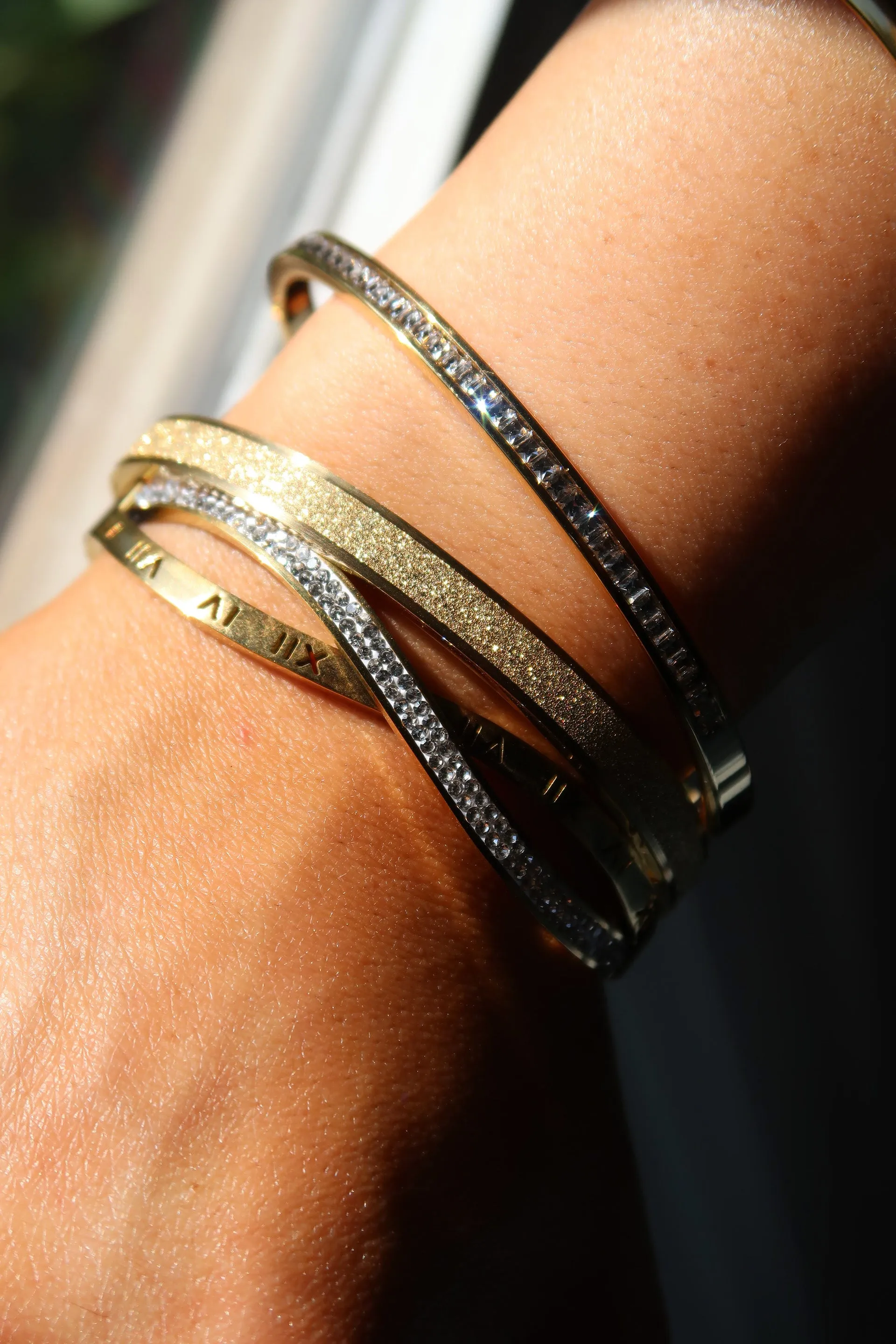 Roman Number 316L Stainless Steel Crystal Bangle Gold Trio sold by KC Chic Designs product image thumbnail 2
