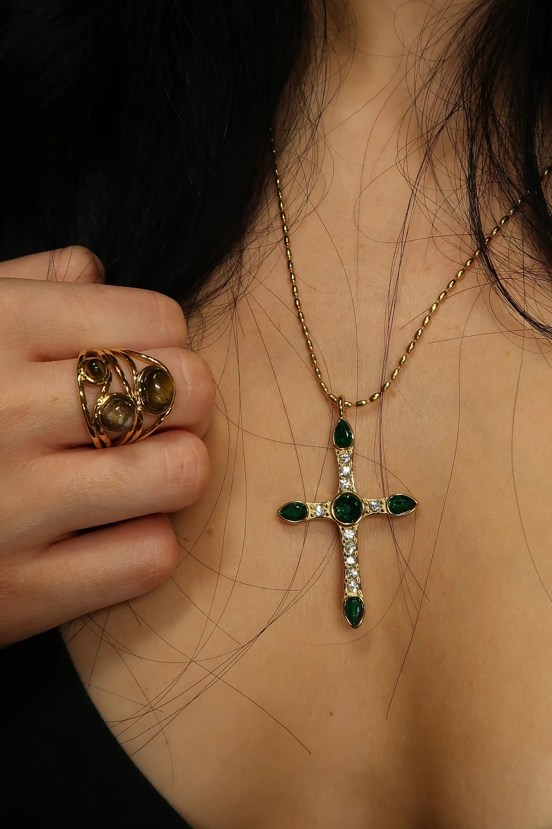 Golden Touch Natural Stone Tiger Eye Adjustable Ring sold by KC Chic Designs product image thumbnail 2