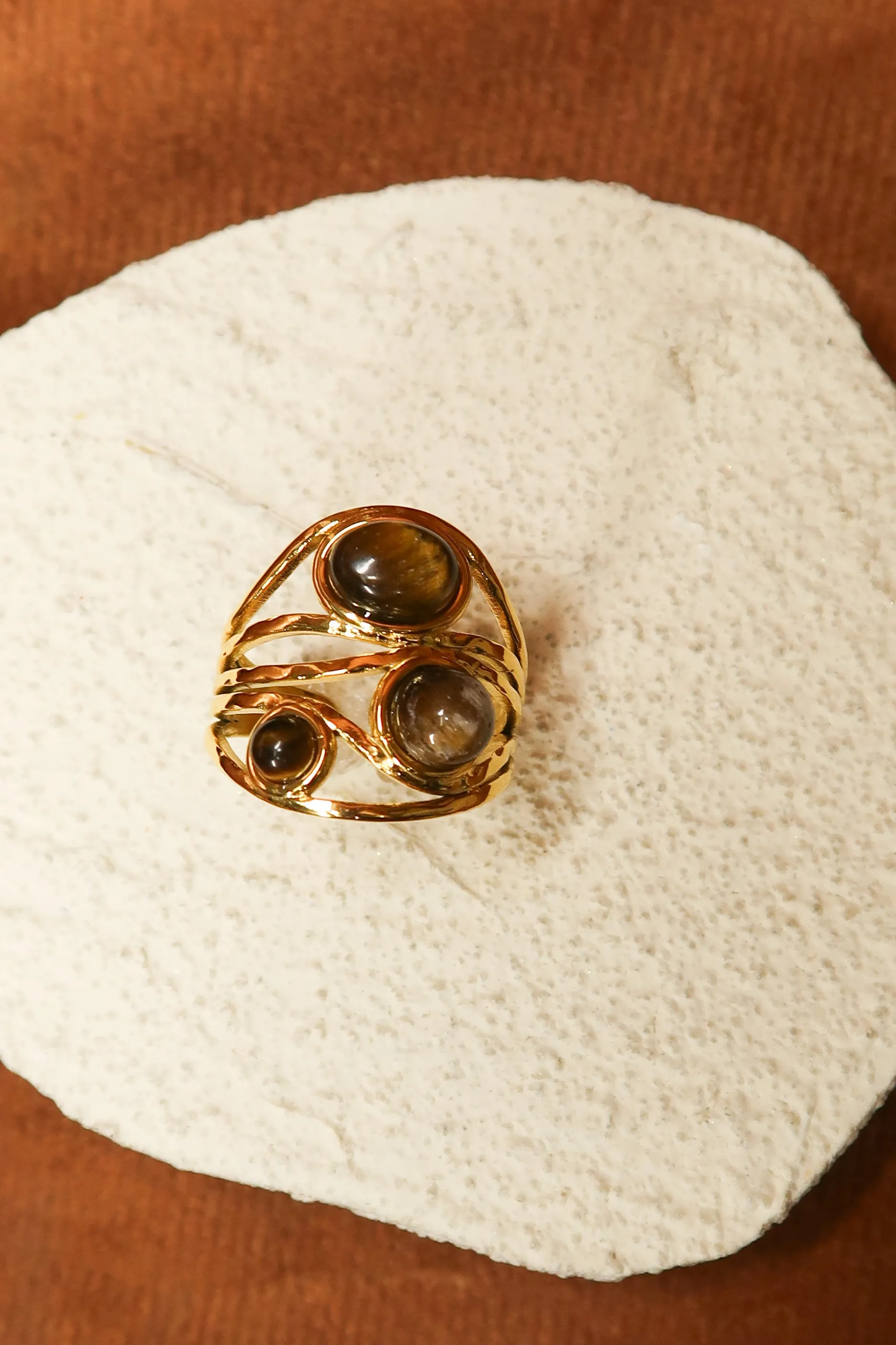 Golden Touch Natural Stone Tiger Eye Adjustable Ring sold by KC Chic Designs