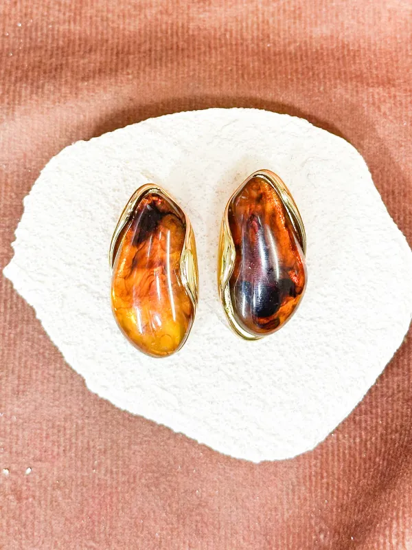 Espresso Elegance Amber Stone 316L Stainless Steel Earrings sold by KC Chic Designs