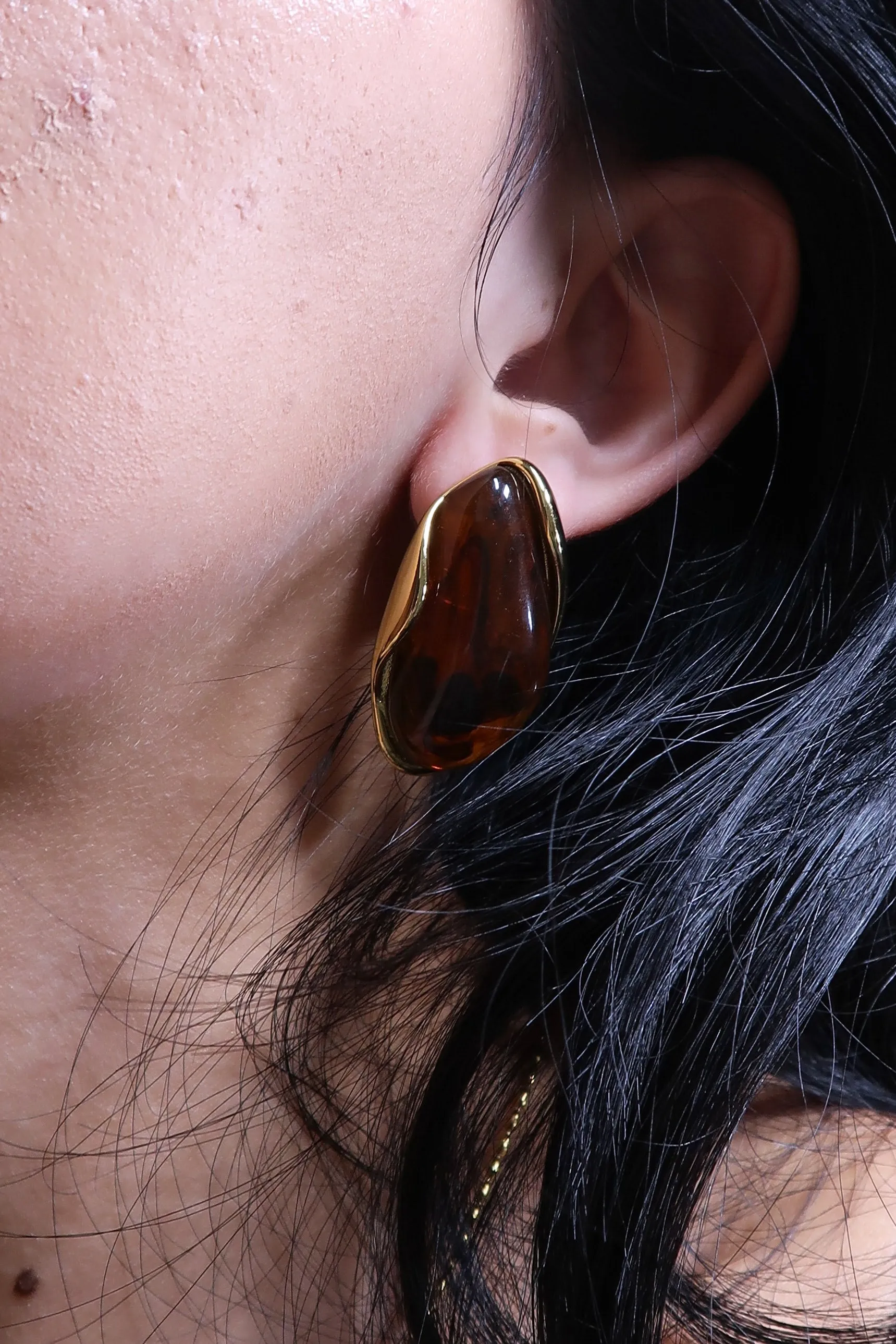 Espresso Elegance Amber Stone 316L Stainless Steel Earrings sold by KC Chic Designs product image thumbnail 2