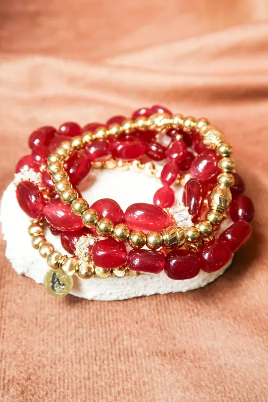 Autumn Garnet 5-Piece Natural Ruby Stone Bracelet Stack sold by KC Chic Designs