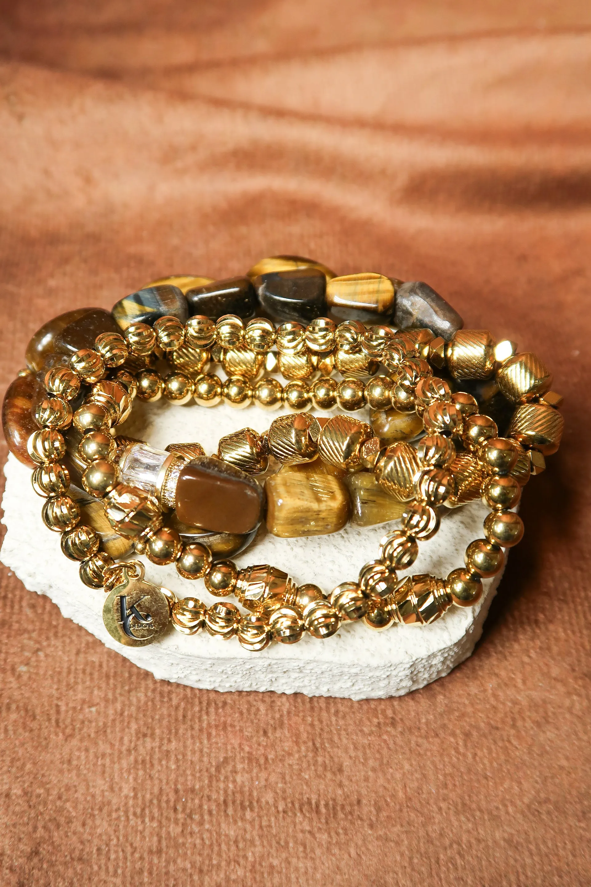 Spiced Cider 5-Piece Tiger's Eye Natural Stone Bracelet Stack sold by KC Chic Designs