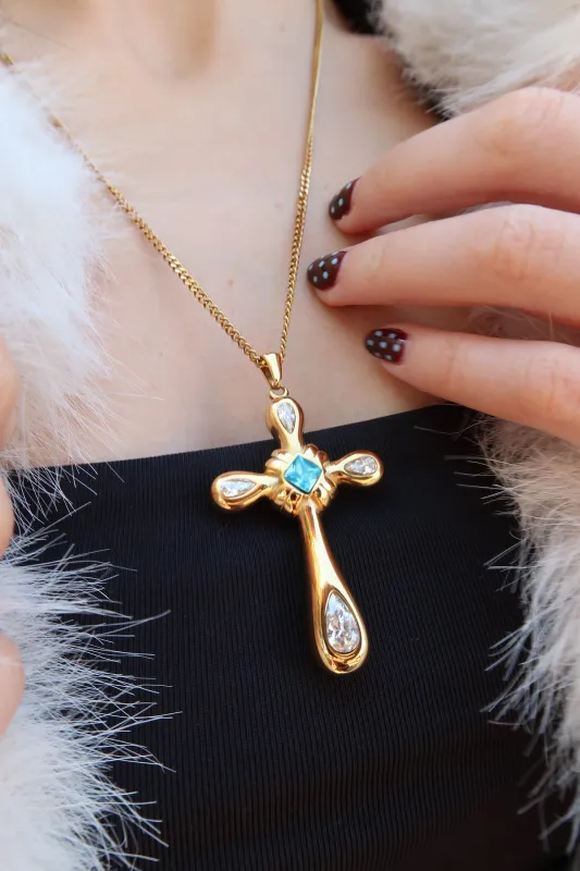 Golden Faith Cross 316L Stainless Steel Statement Necklace sold by KC Chic Designs